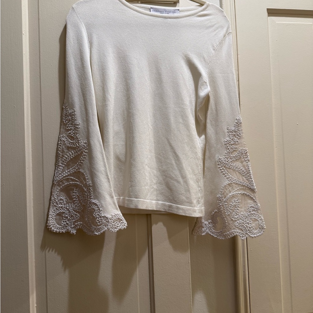 Carolina Herrera Cream Lace Sleeve Top